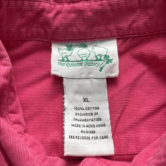 Quacker Factory Pink Corduroy Snowman Embroidered  Button Up Shirt  Sz XL - Picture 3 of 5